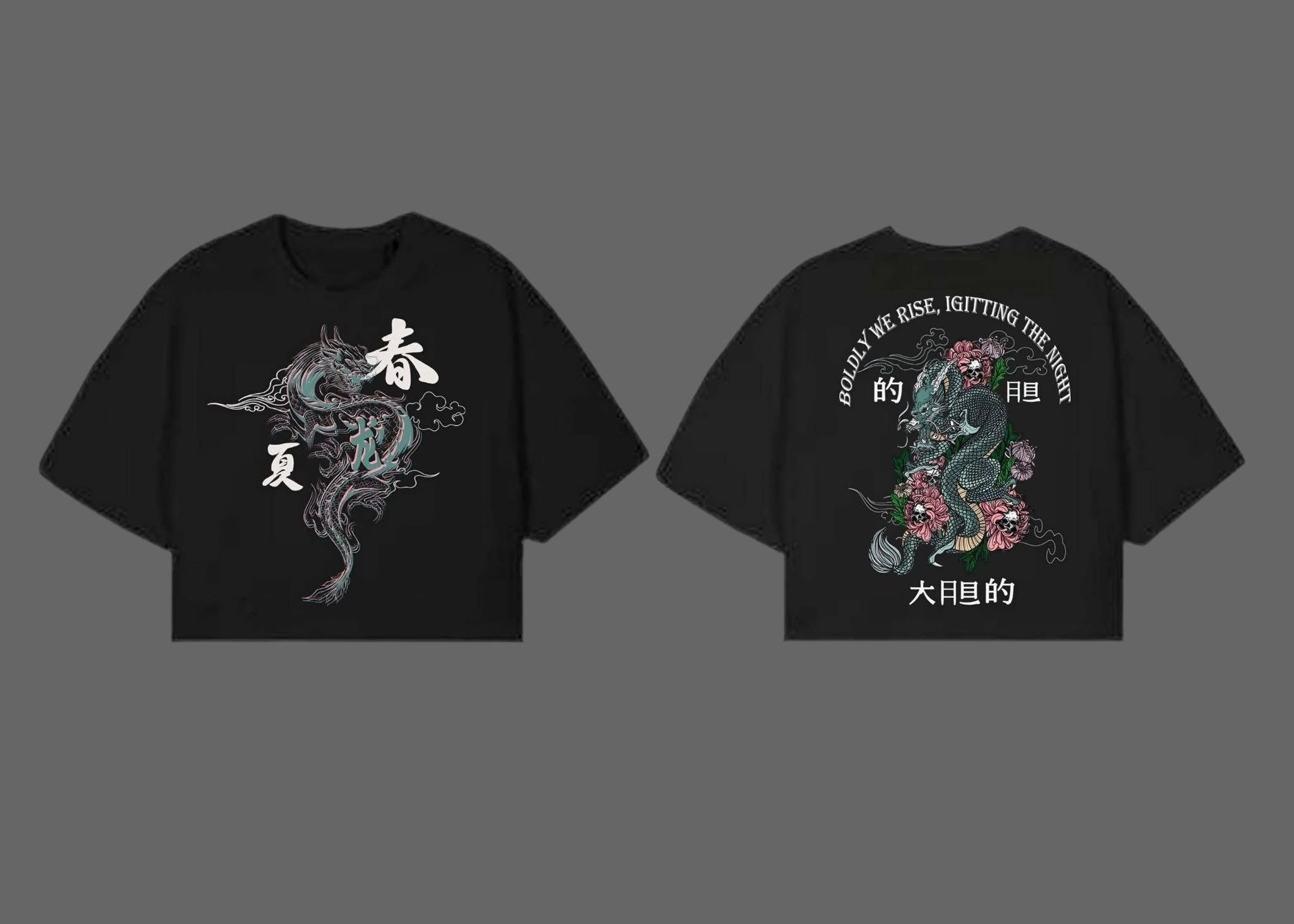 Black heavyweight oversized graphic t-shirt front and back design
